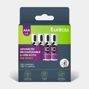 Uniross genopladeligt Batteri Pakke med 4 stk AAA USB C stik